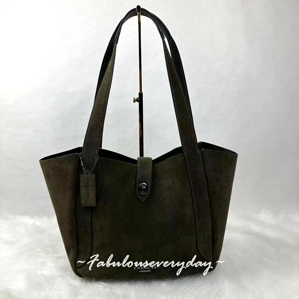 Coach Hadley Turnlock Tote Bag CCC76 Suede Leather Qb/Army Green NWT